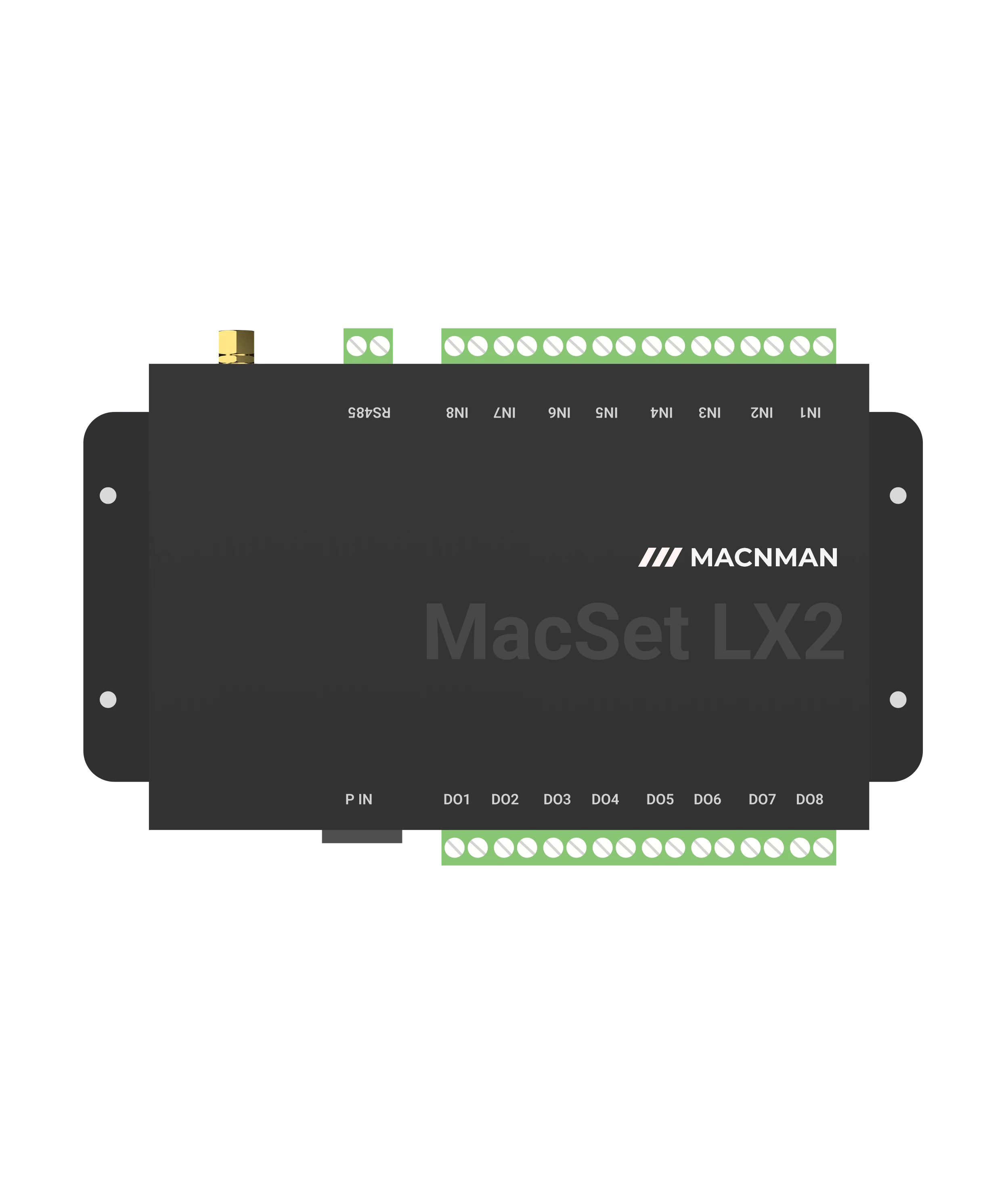 MacSet LX2 industrial LoRaWAN multi IO controller front view for industrial automation