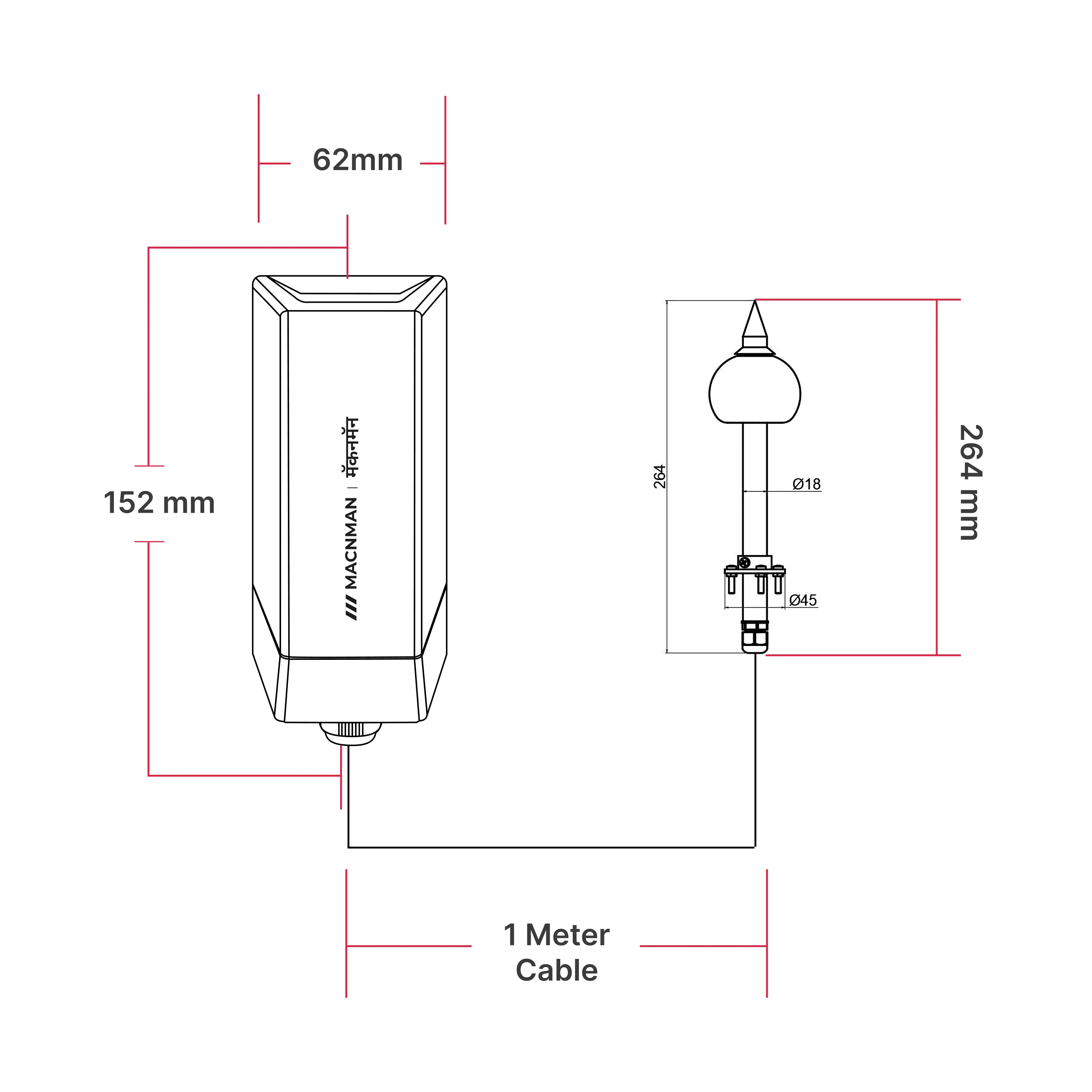 MacSync LNS X1 LoRaWAN Sound Level Sensor mechanical dimensions and installation layout for environmental acoustic monitoring deployments