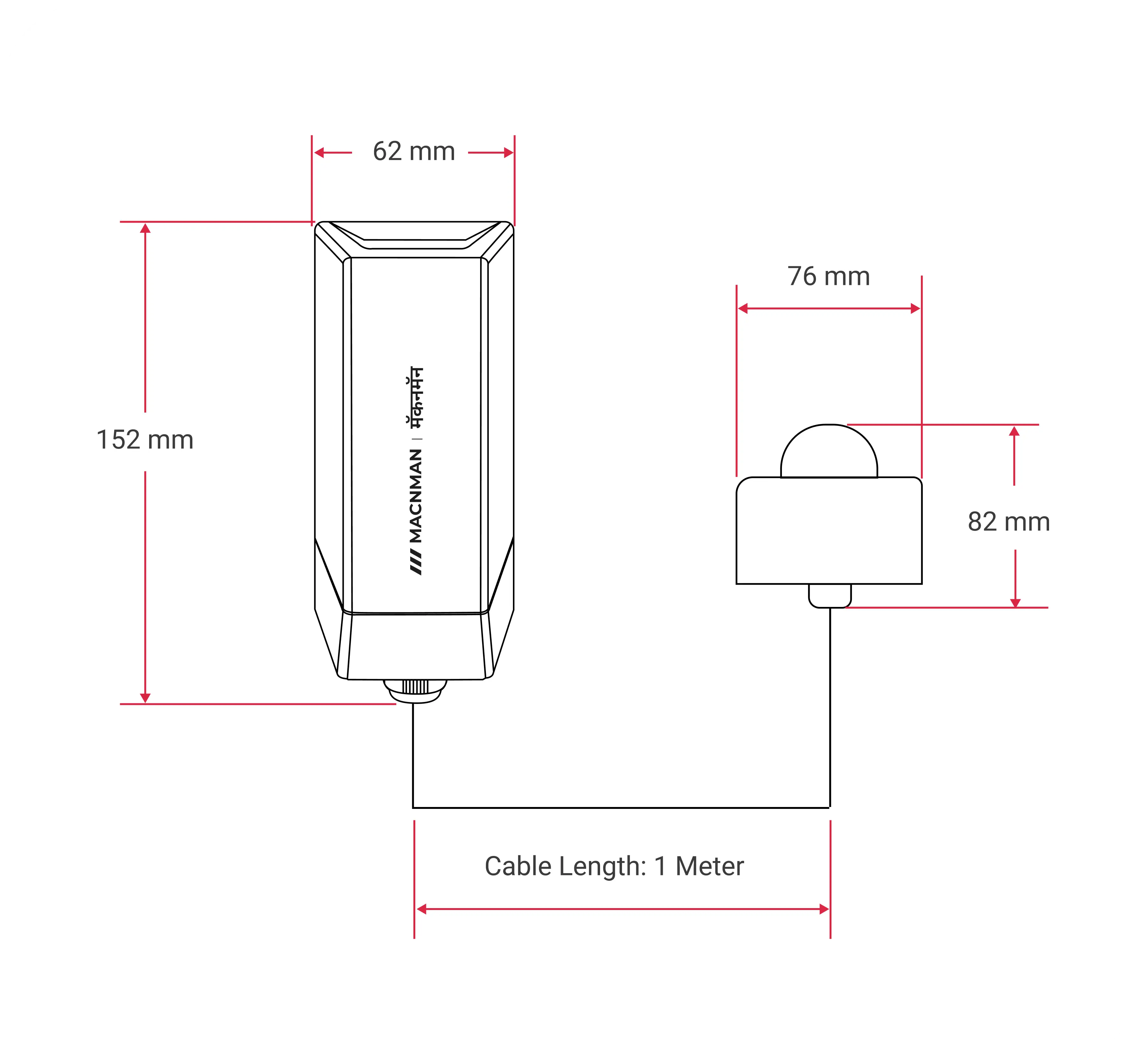 MacSync LORS X1 LoRaWAN optical rain sensor mechanical dimensions and mounting layout for outdoor installations