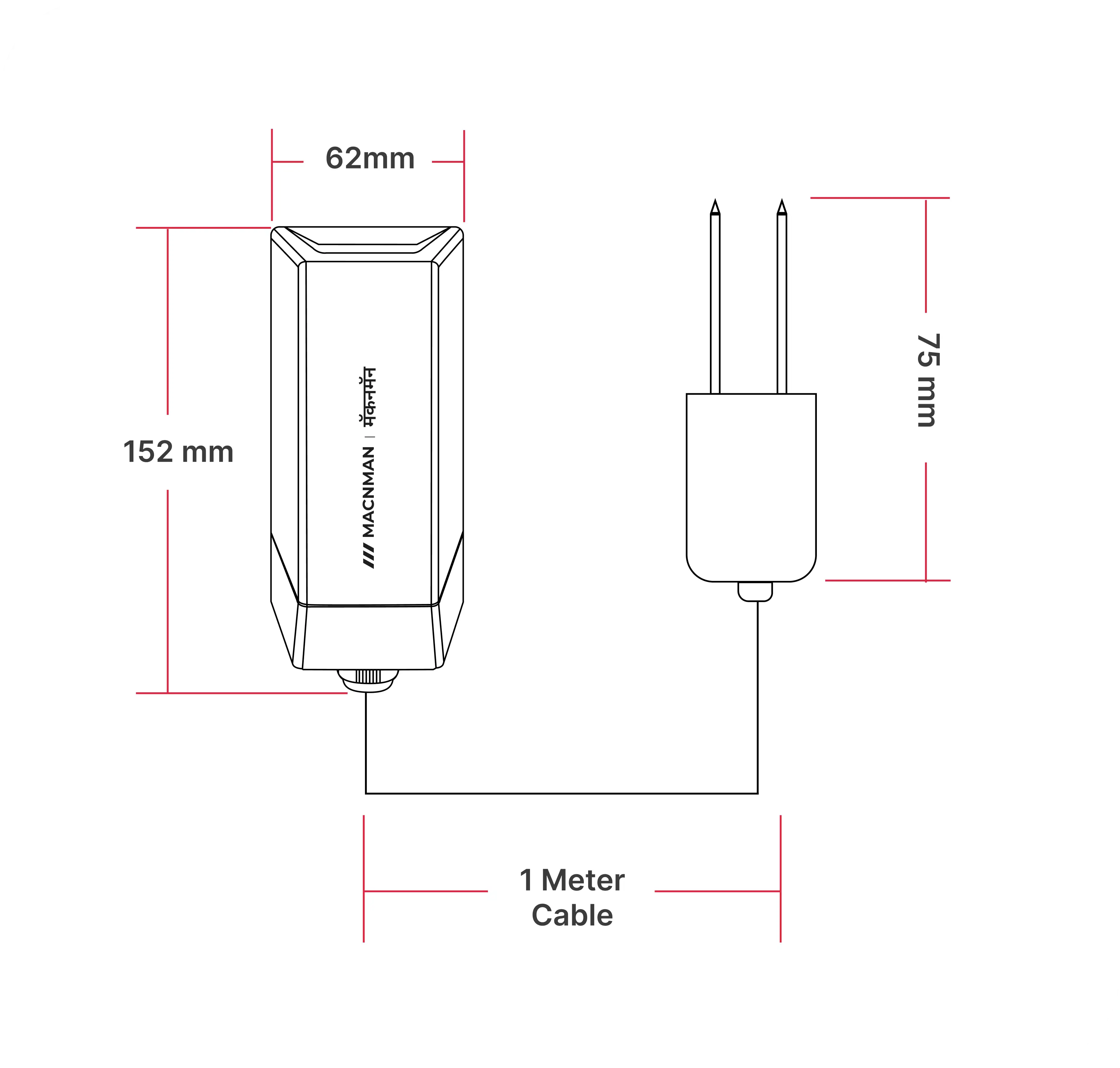 MacSync LSS X4 LoRaWAN soil pH sensor probe dimensions and industrial mounting layout