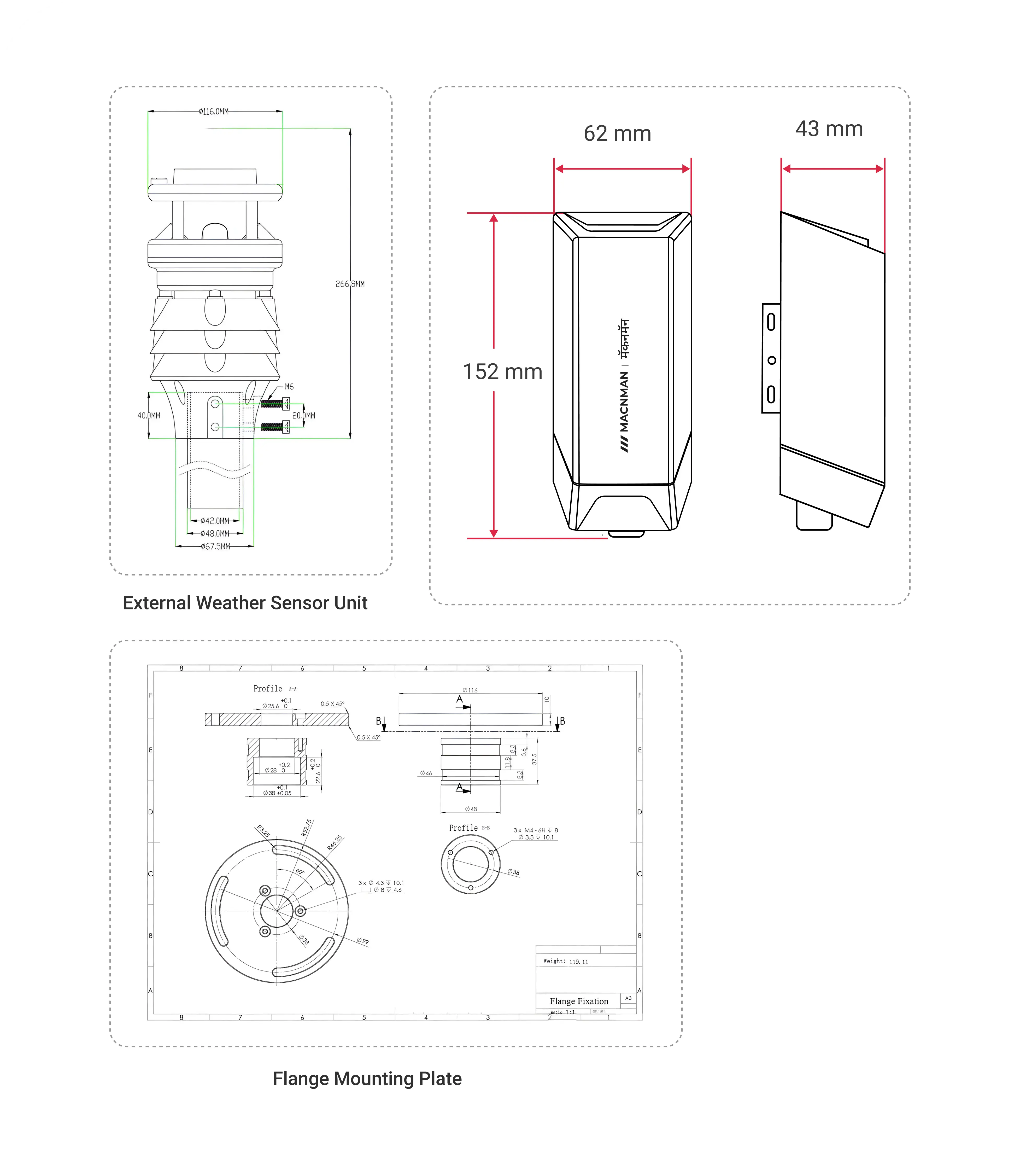 MacSync LWS X1 LoRaWAN weather station mechanical dimensions and installation layout for outdoor deployments